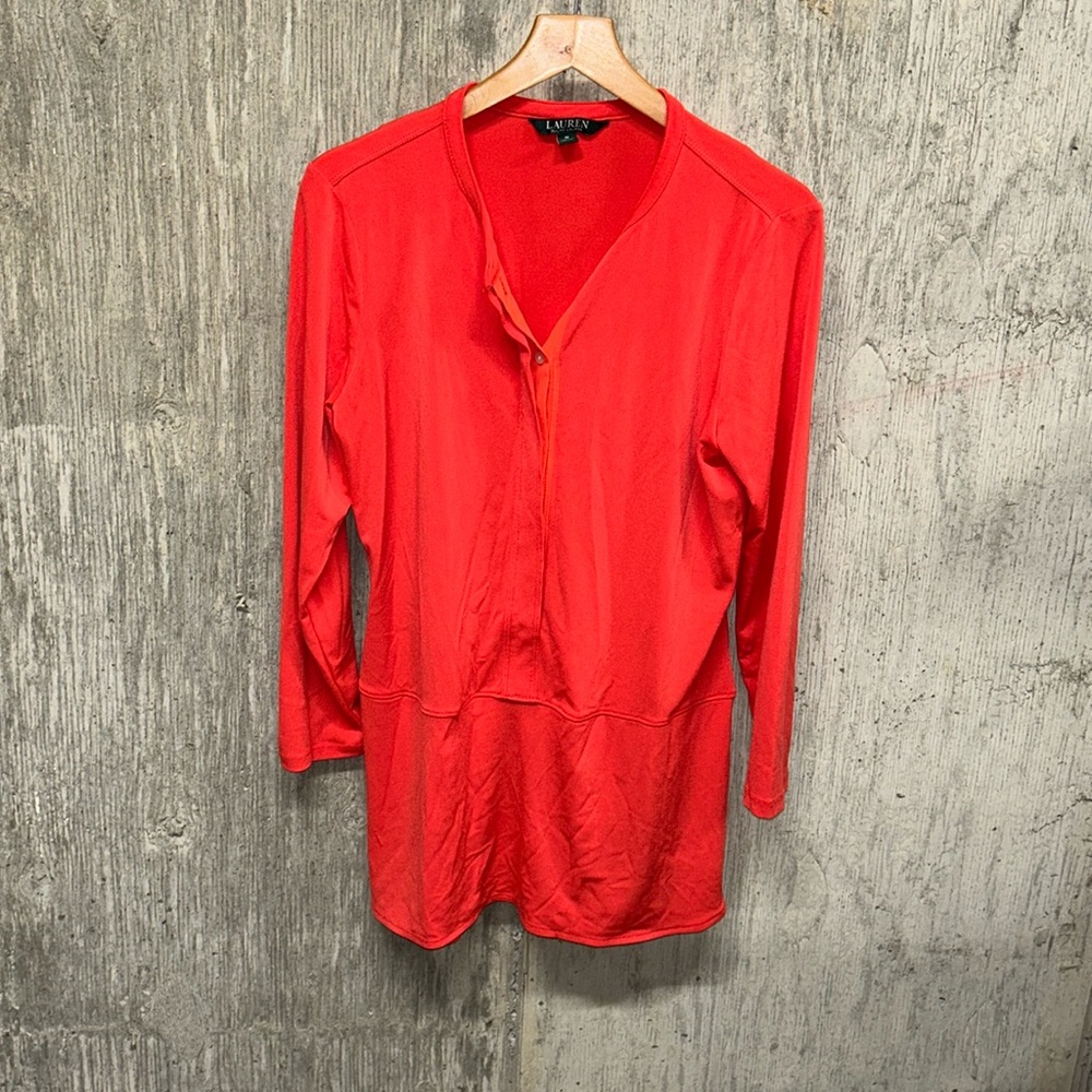 Lauren Ralph Lauren Black Label Half Button Burnt Orange Top / Blouse- Medium‎